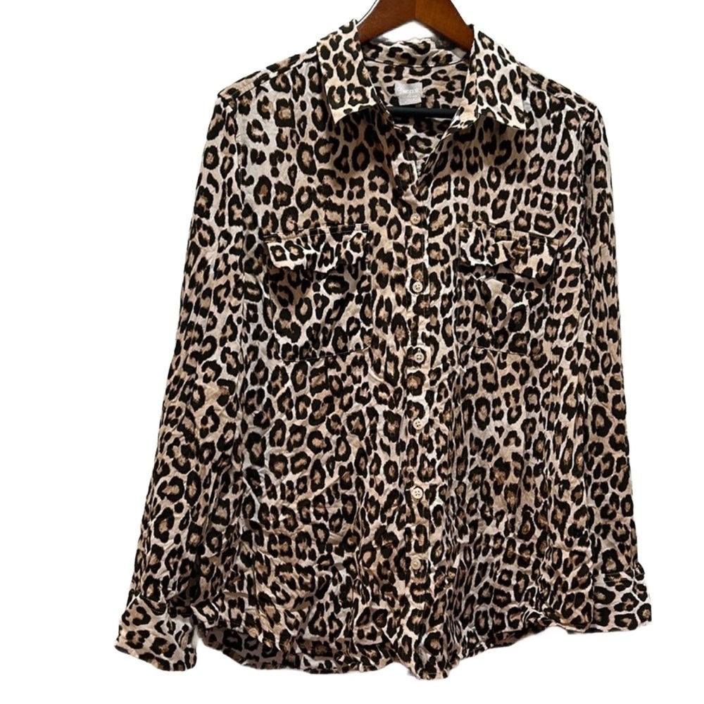 Chicos animal print blouse long sleeve size 2 GUC..